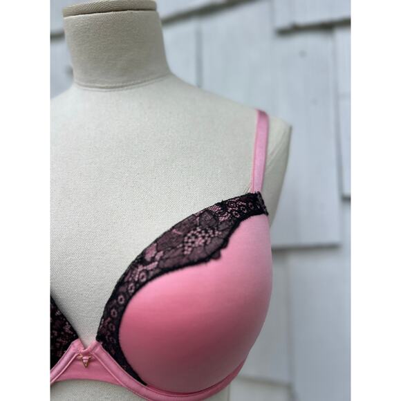 Victoria's Secret Very Sexy Push Up Bra Pink Black Lace Underwire Size 34DD‎ - Picture 3 of 8